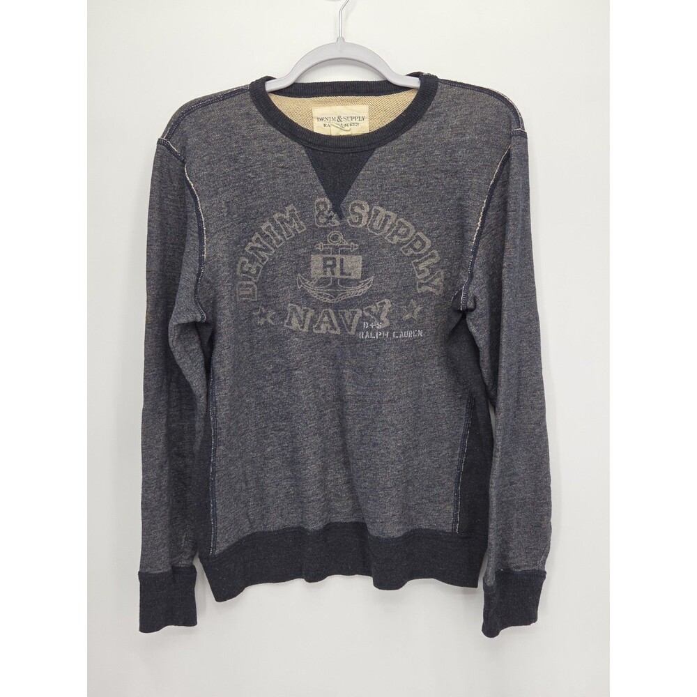 Denim & Supply Ralph Lauren Sweatshirt Mens Medium Gray Navy Crest 100% Cotton